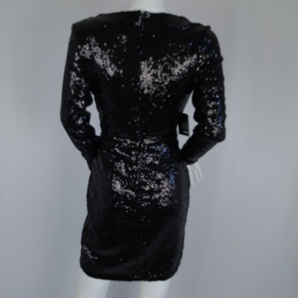 Charlotte Russe Black Sequined Faux Wrap Mini Dress - Picture 7 of 12